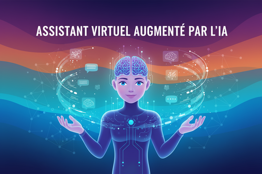 Crée une illustration pour ma formation dont le titre en français est "Assistant virtuel augmenté par l'IA"... varie les couleurs et écris le titre de la formation en français