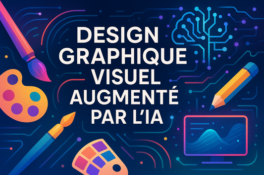 Crée une illustration pour ma formation dont le titre en français est "Design Graphique Visuel Augmenté par l'IA"... varie les couleurs et écris le titre de la formation en français